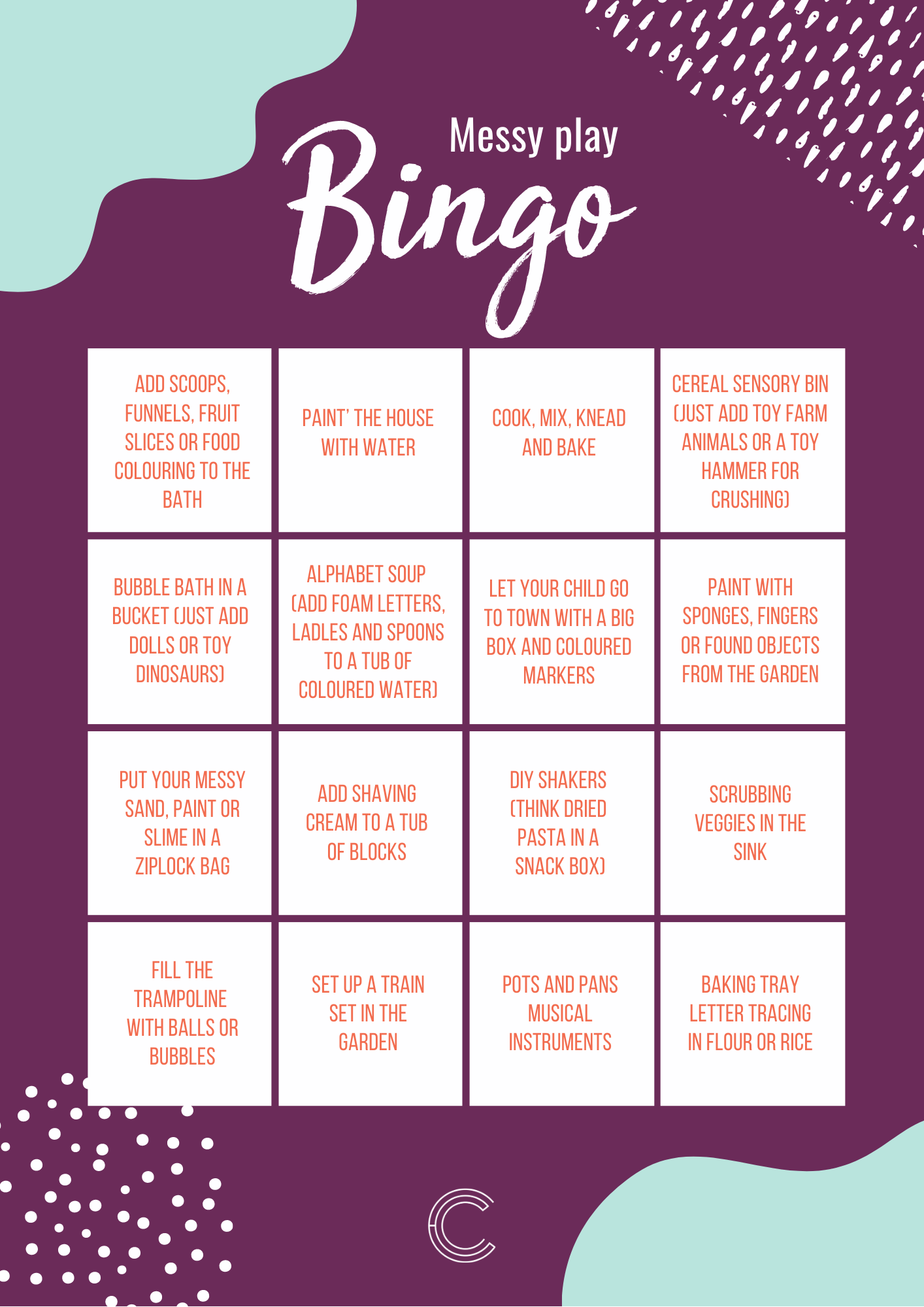 Messy play bingo: how many have you checked off? | Circle In
